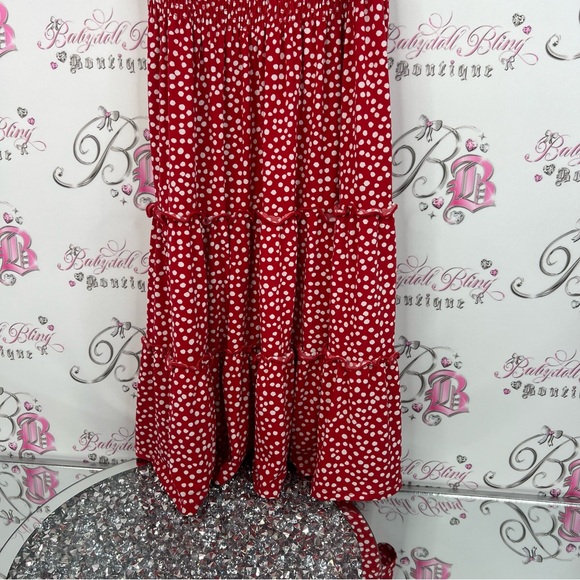 Kate and lily dress milkmaid cottage Elegant Red Polka Dot Midi Dress - Picture 4 of 6